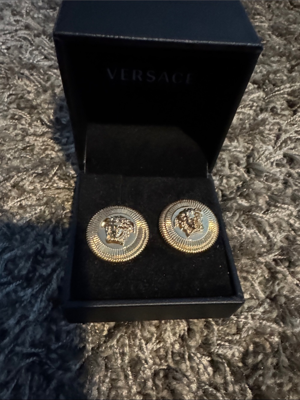 Versace Gold and Silver Medusa Round Earrings